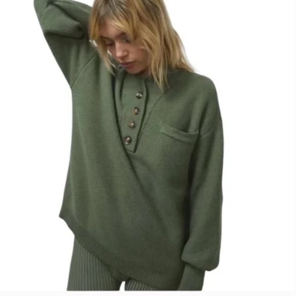 Lunya Cottonsilk Pocket Henley Humble Green L/XL - Picture 2 of 4